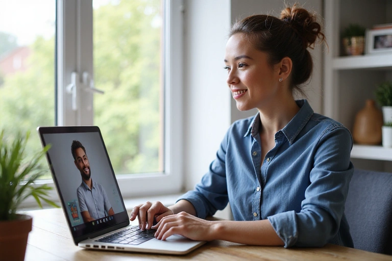 Person actively participating in an online consultation on a laptop